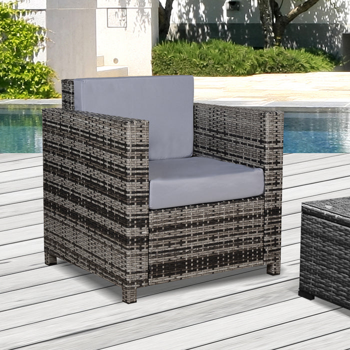 Rattan Single Sofa Armchair - Weatherproof Grey Wicker Weave with Fire-Resistant Cushion - Comfortable Outdoor Seating for Patio and Garden