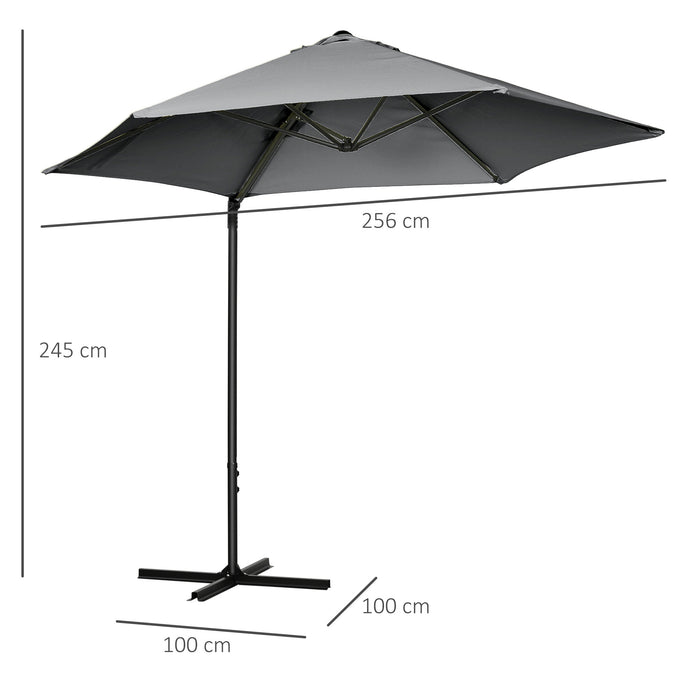 360° Rotating Cantilever Parasol 2.5M - Offset Roma Patio Umbrella, Hanging Sun Shade, Cross Base, Dark Grey - Ideal Outdoor Shelter for Gardens & Patios