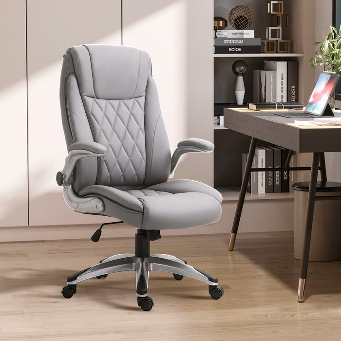 Ergonomic High-Back Executive Chair - Swivel PU Leather with Flip-up Arms and Adjustable Height - Ideal for Home Office Comfort and Support