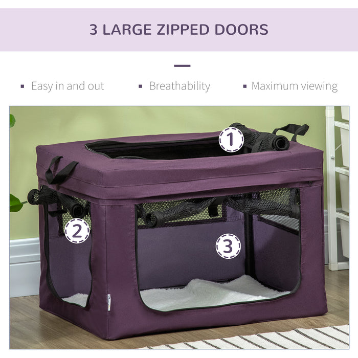 Foldable Pet Carrier for Miniature Dogs and Cats - Spacious 60x42x42cm Lightweight Portable Dog Bag, Purple - Ideal for Travel and Pet Comfort