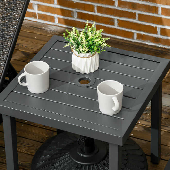 Patio Coffee Table with Umbrella Hole - Durable Steel-Framed Garden Side Table in Grey - Ideal for Balconies and Outdoor Lounging