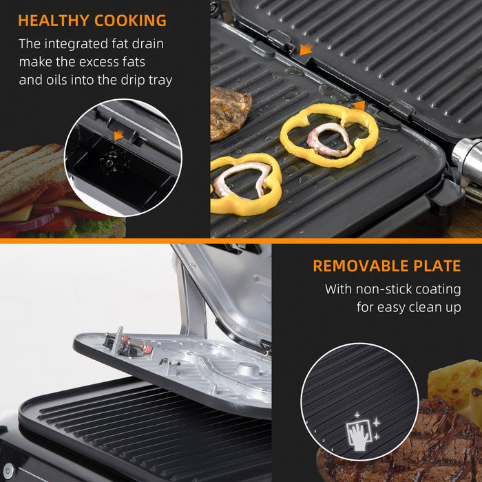 Electric Non-stick Health Grill & Panini Press - 2100W with 180° Flat Open, Drip Tray, Removable Plate & 8 Auto Settings - Perfect for Healthy Grilling and Delicious Paninis