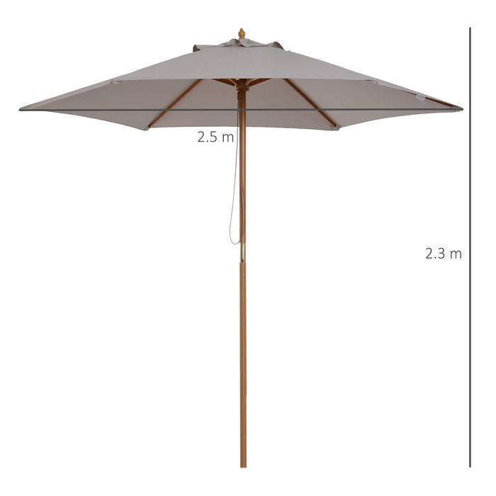 Luxury Wooden Garden Parasol 2.5m - Outdoor Patio Sun Shade with Grey Canopy - Perfect for Garden, Deck & Poolside Relaxation