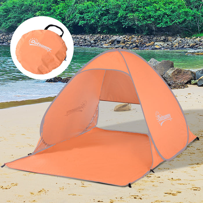 Pop-Up Portable Beach Tent - 2-Person Hiking & Sun Shelter with UV Protection in Vibrant Orange - Ideal for Beachgoers and Outdoor Adventures