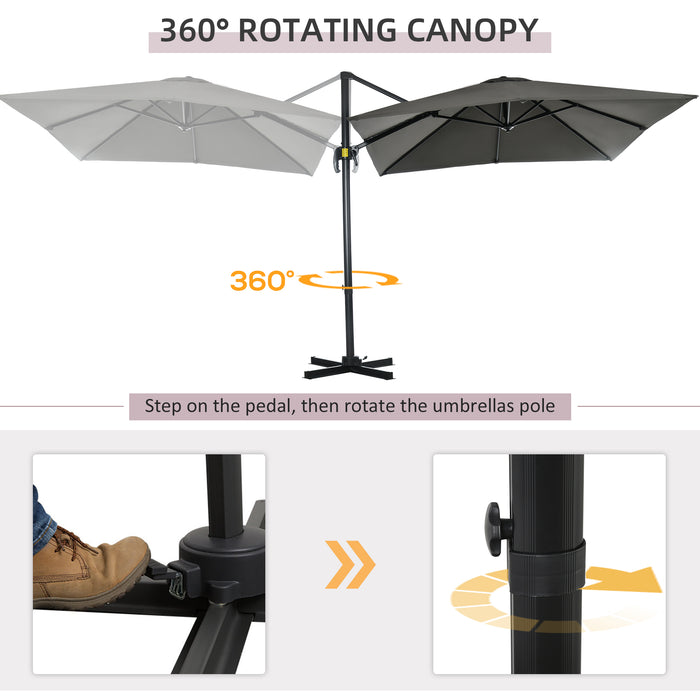 Deluxe 2.5m Cantilever Patio Umbrella - Offset Sun Shade with 360° Rotation & Crank Handle, Grey - Ideal Outdoor Shelter for Gardens, Decks & Patios