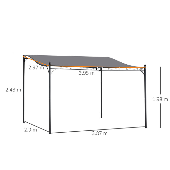 Metal Wall Gazebo Awning 4x3m - Canopy Marquee Shelter with Sturdy Frame for Outdoor Use - Ideal Garden and Patio Door Porch, Grey