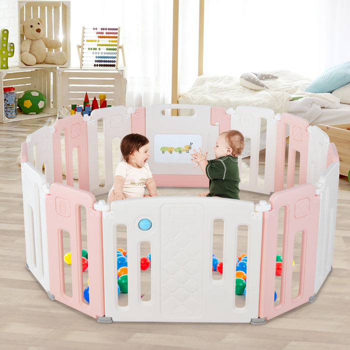 Foldable Baby Playpen Model - Whiteboard and Rotatable Ball Features in a Grey Color - Ideal Solution for Safe Infant Play Area