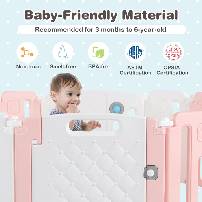 Foldable Baby Playpen Model - Whiteboard and Rotatable Ball Features in a Grey Color - Ideal Solution for Safe Infant Play Area