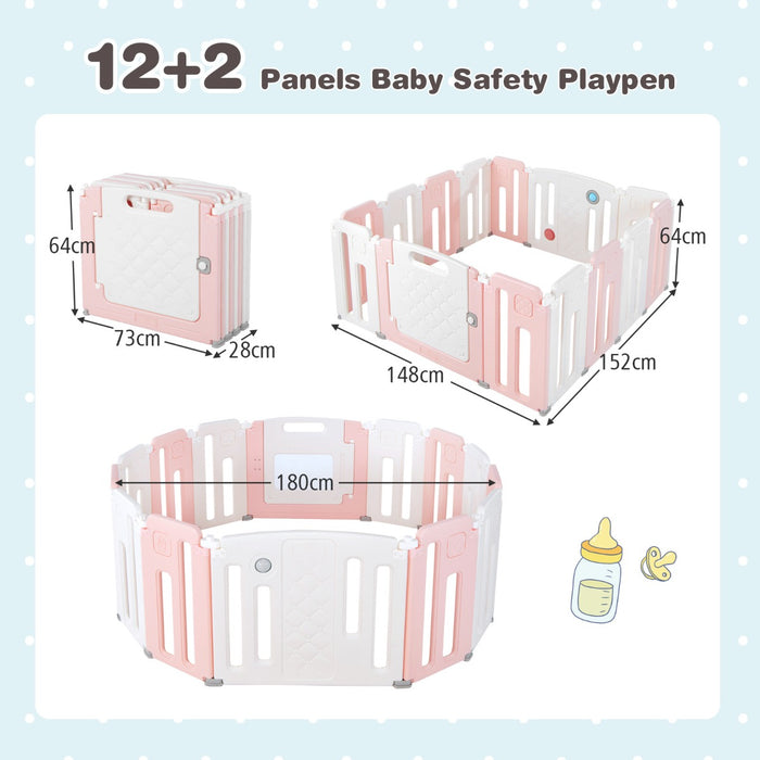 Foldable Baby Playpen Model - Whiteboard and Rotatable Ball Features in a Grey Color - Ideal Solution for Safe Infant Play Area