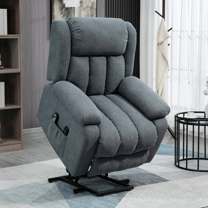 Extra-Large Heavy-Duty Lift Recliner Chair - Fabric Upholstered Power Riser with Remote Control and Side Pocket, Dark Grey - Comforting Seating Solution for Elderly and Limited Mobility Users