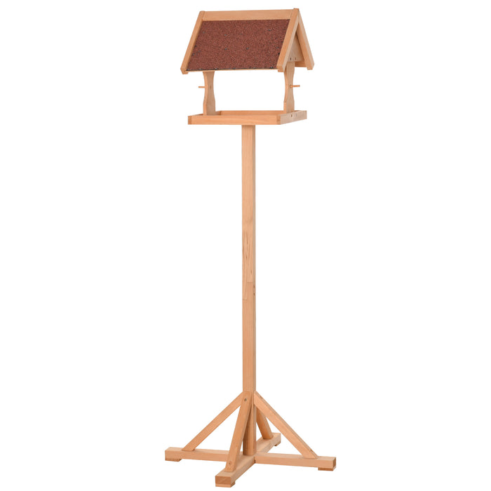 Outdoor Wooden Bird Feeder Stand - Weatherproof Roof and Cross-Shaped Base, 55x55x144cm - Ideal for Garden Bird Watching