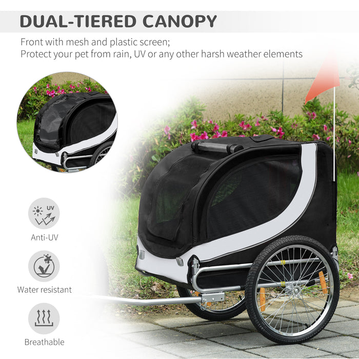 Steel Pet Bike Trailer - Water-Resistant Dog Cart Carrier for Bicycles, White and Black - Convenient Travel Kit for Pet Owners