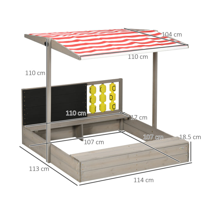 Kids Wooden Sandbox with Canopy and Seating - Perfect for Outdoor Garden Play Areas - Sun-Protected Sand Pit for Children