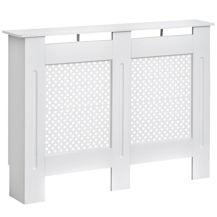 Modern White Painted Wooden Radiator Cover - Grill Style Heating Cabinet for Home Furniture - Medium Size, Enhances Aesthetics & Safety