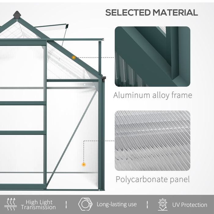 Aluminium Frame & Galvanized Base Walk-In Greenhouse - Spacious 10ft x 6ft Gardening Shelter with Sliding Door - Ideal for Plant Growth and Garden Enthusiasts