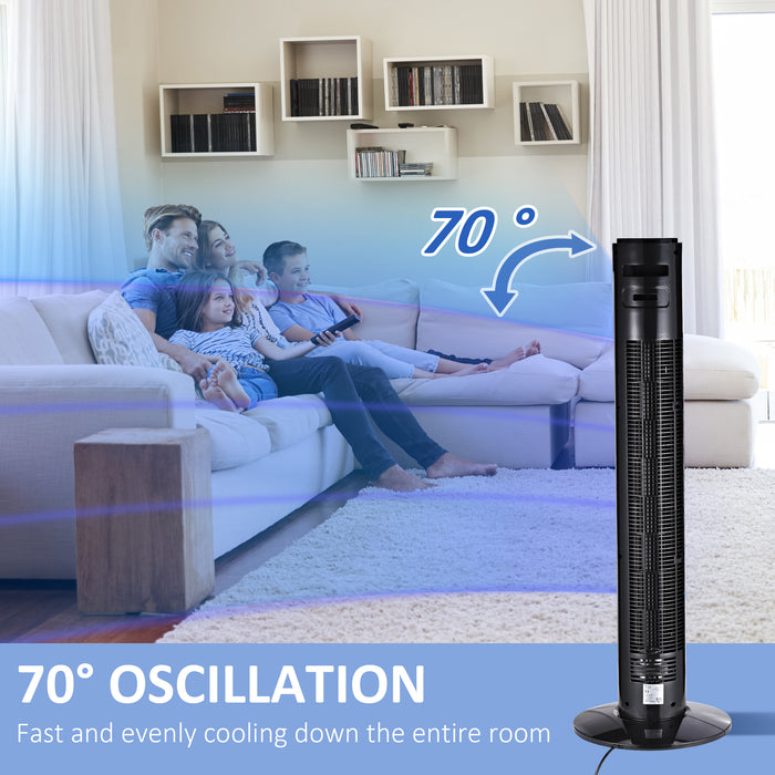 Freestanding 38'' Tower Fan with LED Display - 3 Speed Settings, 70° Oscillation, and 12-Hour Timer - Includes 5M Range Remote Control for Convenience