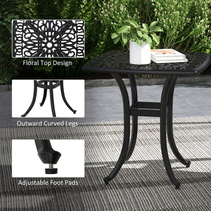 Cast Aluminium Square Bistro Table - Outdoor Side Table with Umbrella Hole, Garden Furniture - Perfect for Balcony & Poolside Lounging