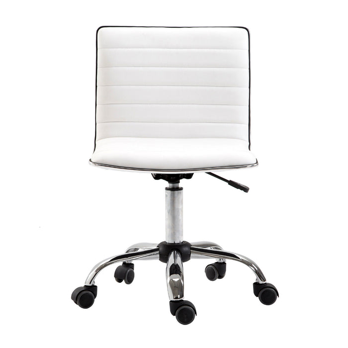 Ergonomic Armless Mid-Back Chair - PU Leather and Swivel Design with Chrome Base - Ideal for Home and Office Comfort