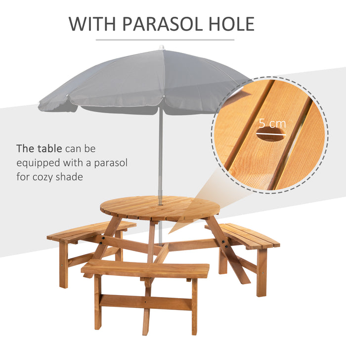 Fir Wood Pub Parasol Table Set - 6-Seater Heavy-Duty Outdoor Dining Ensemble with Bench - Ideal for Garden and Patio Entertainment