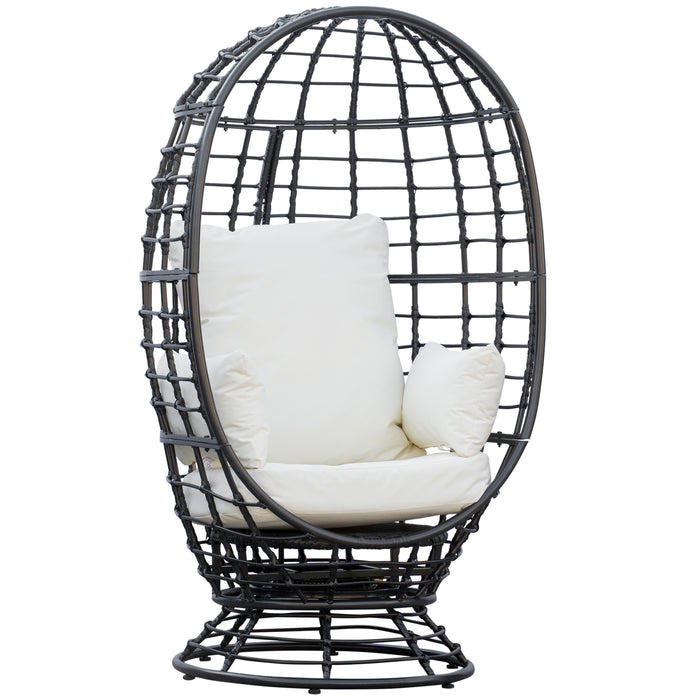 Swivel Egg Chair with Plush Cushion - Rattan Construction, Ideal for Outdoor Spaces like Balconies & Patios - Comfortable Seating for Garden Relaxation