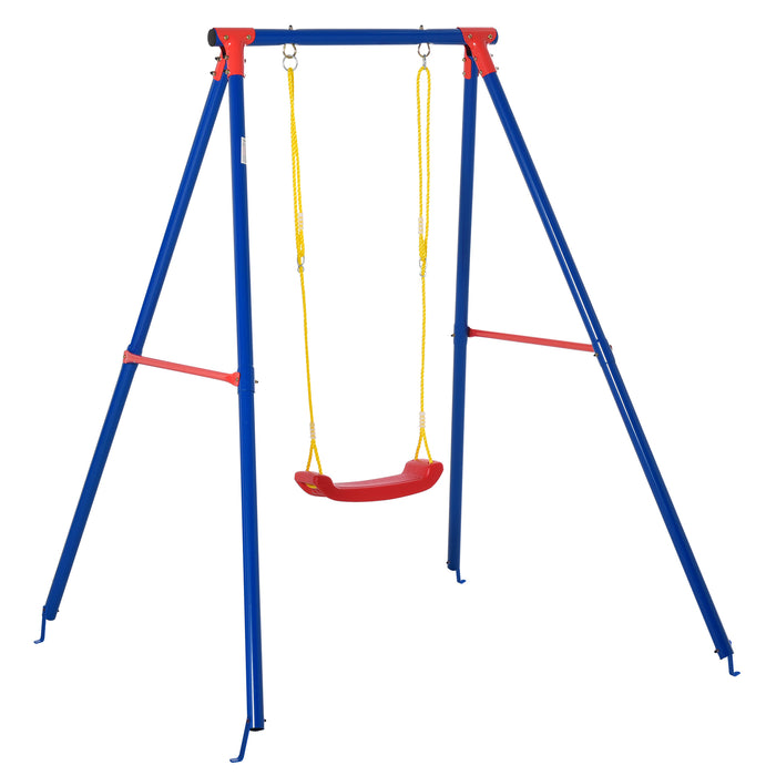 Heavy Duty Metal Swing Set with Adjustable Rope Seat - A-Frame Outdoor Playset for Backyard Fun - Ideal for Kids Aged 6-12, Vibrant Blue