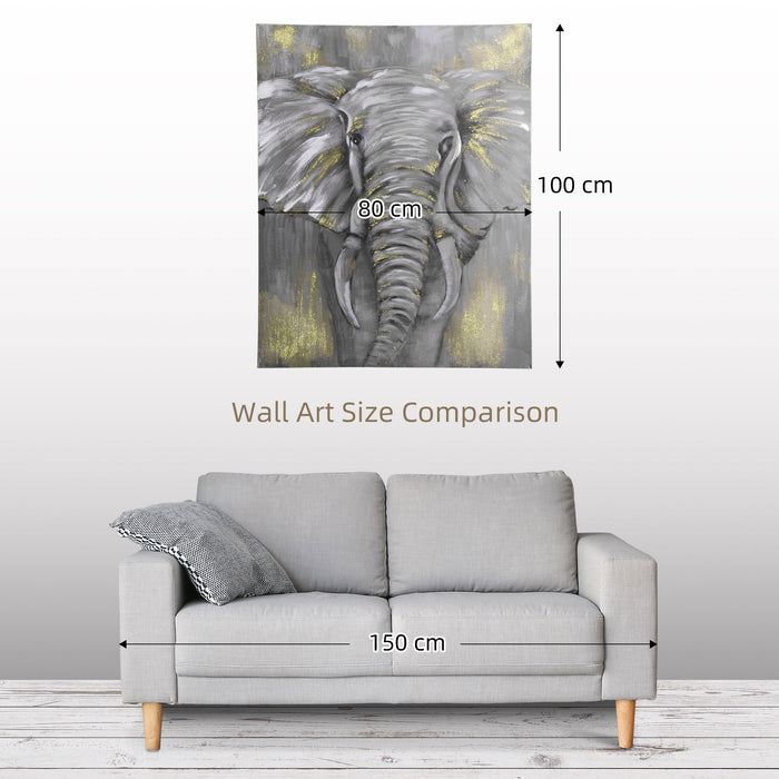 Hand-Painted Grey African Elephant Wall Art - Metal Canvas Aesthetic Picture for Home Decor - Ideal for Bedroom and Living Room Spaces