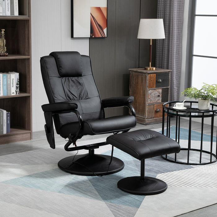 Manual Reclining Massage Chair with Ottoman - PU Leather Armchair with Soothing Massage Feature, Black - Ideal for Relaxation and Comfort in Home or Office