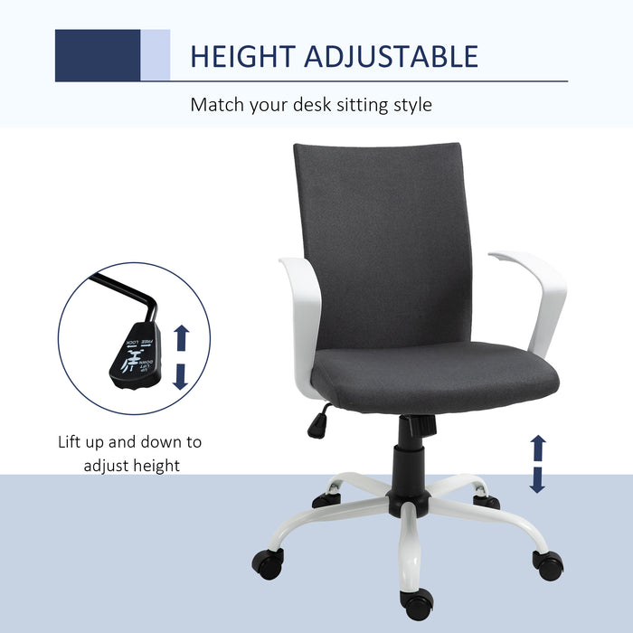 Ergonomic Linen Swivel Task Chair - Adjustable Height & Wheeled Computer Desk Chair with Arms, Dark Grey - Comfortable Home Office and Study Seating Solution