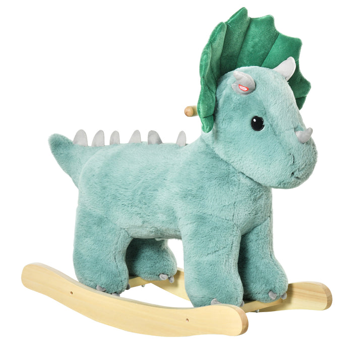 Triceratops Plush Rocking Horse - Child-Friendly Ride-on Toy with Realistic Dinosaur Sounds - Ideal for Toddlers 36-72 Months in Dark Green