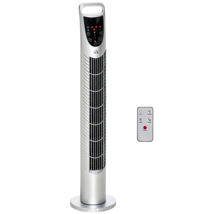 Oscillating 40W Tower Fan with Remote - 3 Speeds & 3 Wind Modes, Timer, Quiet Operation - Ideal for Home Office Bedroom, Sleek Silver Design, 78.5cm Tall