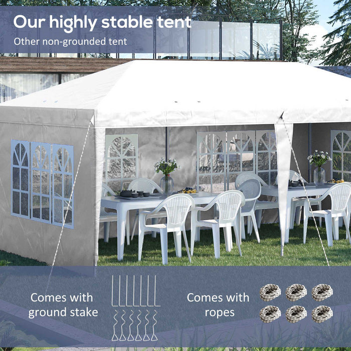 3x6m Adjustable Pop Up Gazebo - Marquee Party Tent with Side Panels & Storage Bag, White - Ideal for Outdoor Events and Gatherings