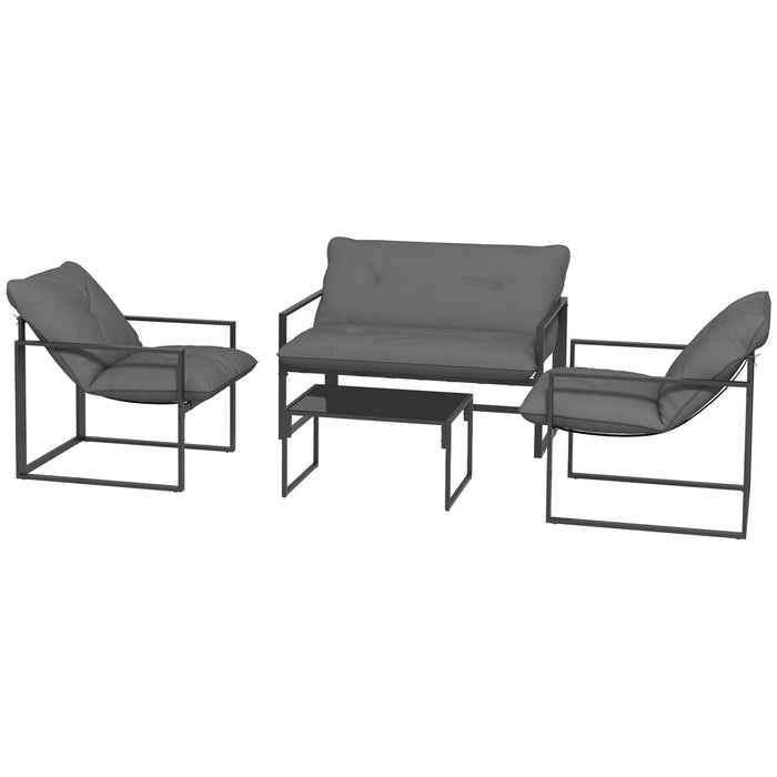 Outdoor Elegance Collection - 4-Piece Steel Frame Patio Sofa Set with Cushioned Armchairs, Loveseat & Coffee Table - Ideal for Garden Relaxation and Socializing