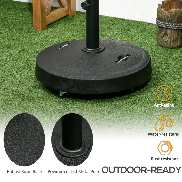 Resin Garden Umbrella Stand with Mobility Features - Wheeled Parasol Base with Retractable Handles for Easy Transport, Fits Φ38-Φ48mm Poles - Durable Outdoor Accessory for Shade Stability