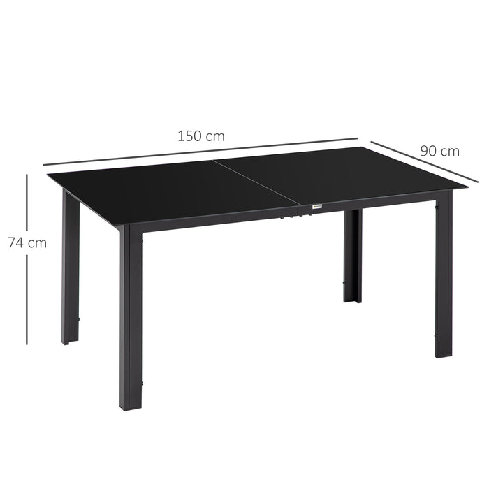 Aluminium Rectangular Outdoor Dining Table for 6 - Tempered Glass Tabletop, Ideal for Garden, Deck, Patio - Sleek Black Finish for Stylish Yard Entertaining