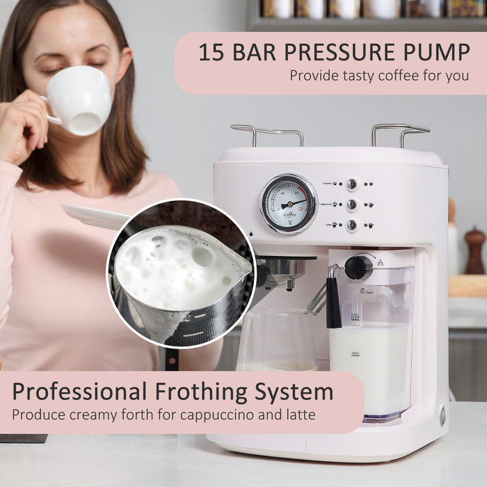 5 Pc Coffee Machine with Espresso, Cappuccino & Latte Options - Includes Milk Frothing Steamer, 1.5L Water Tank, 1250W - Perfect for Home Baristas & Coffee Lovers