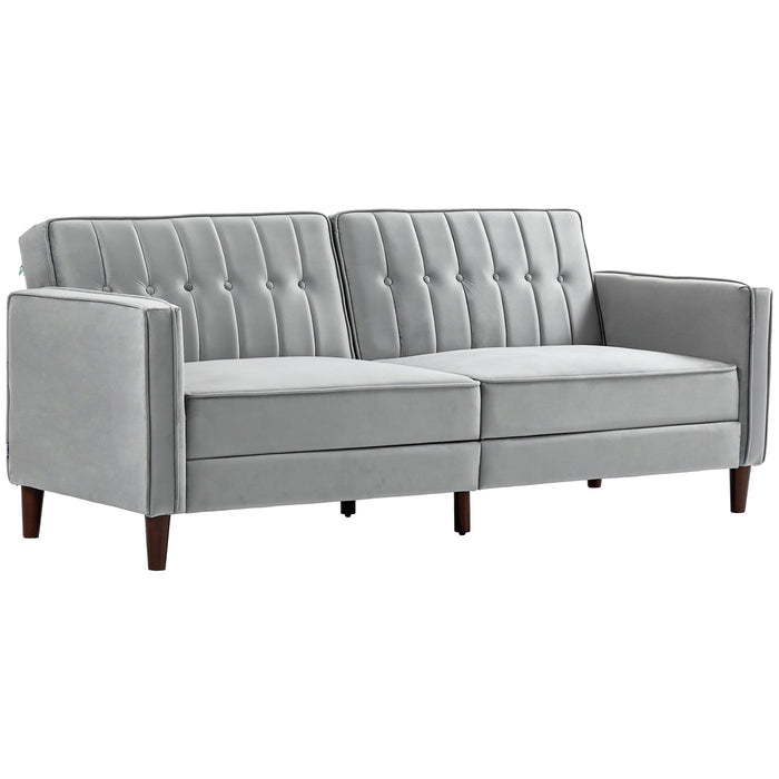 Convertible Sofa Futon - Velvet-Touch Tufted Loveseat with Adjustable Split Back in Light Grey - Space-Saving Couch for Small Living Areas or Guest Rooms