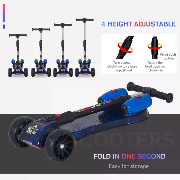 Kids 3-Wheel Scooter with Flashing Wheels & Music - Adjustable Height, Water Spray, Foldable - Fun & Cool Outdoor Play for Children