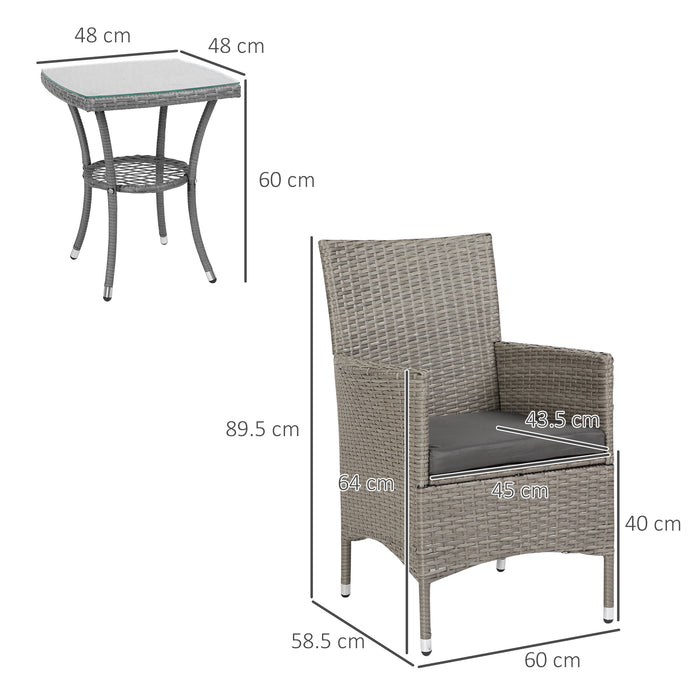 Three-Piece Rattan Bistro Set - Cushioned Wicker Weave Chairs with Matching Table for Gardens and Conservatories - Ideal for Outdoor Relaxation and Dining