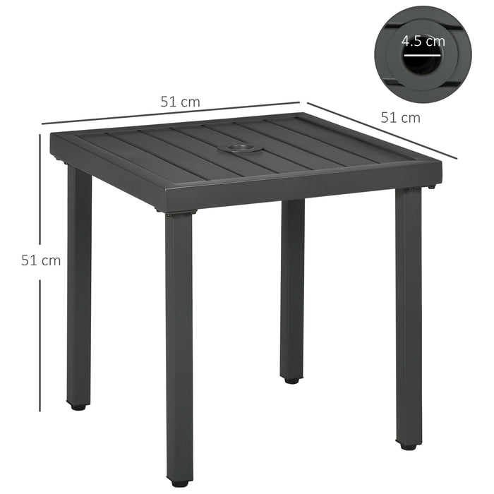 Patio Coffee Table with Umbrella Hole - Durable Steel-Framed Garden Side Table in Grey - Ideal for Balconies and Outdoor Lounging