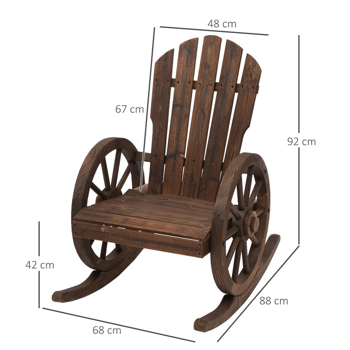 Adirondack Wooden Rocking Chair - Reclining Outdoor Garden Armchair with Carbonized Finish - Ideal for Patio & Porch Relaxation