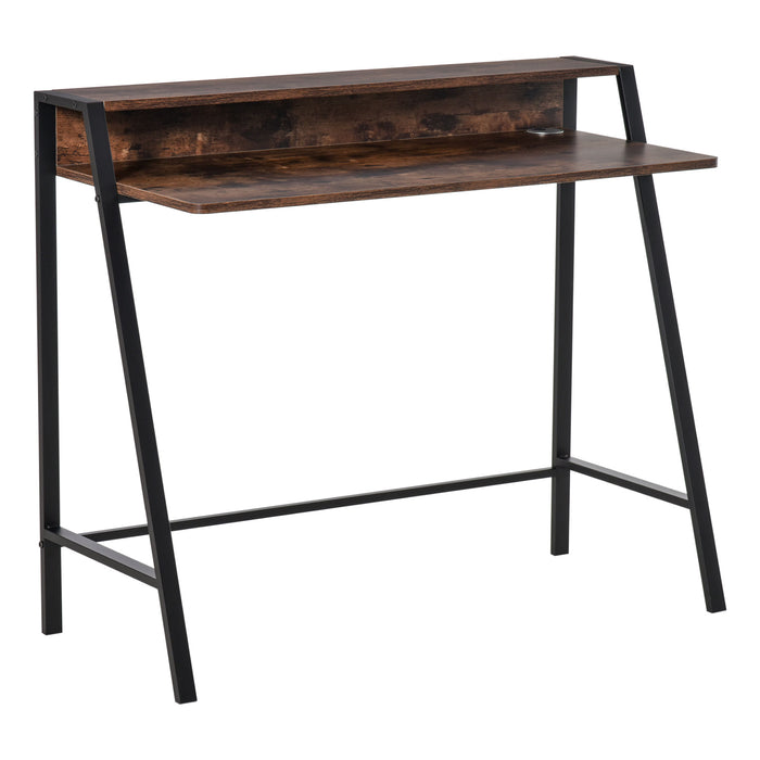 Rustic Brown Writing Desk - Computer Table with Storage Shelf for Home Office - Ideal PC Laptop Workstation for Professionals and Students