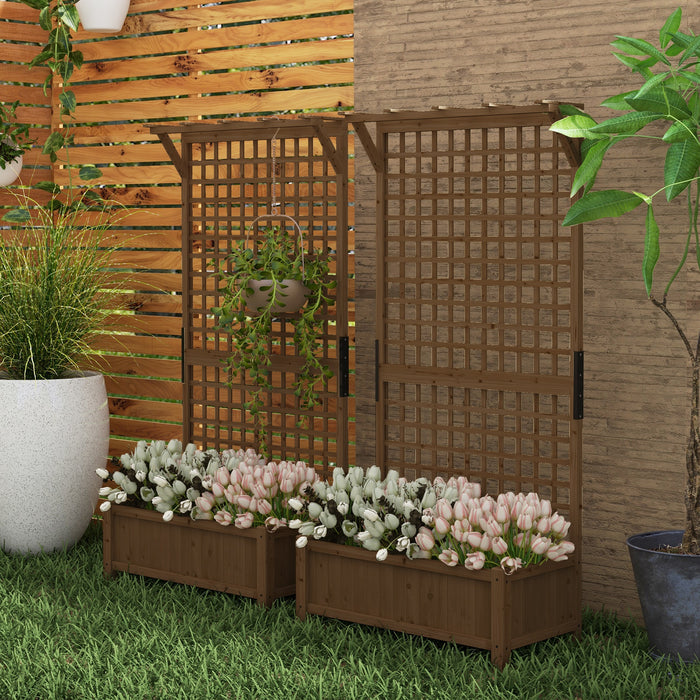 Wooden Raised Garden Bed with Trellis - Dual Planters with Drainage for Vegetables and Flowers - Ideal for Climbing Plants & Outdoor Gardening