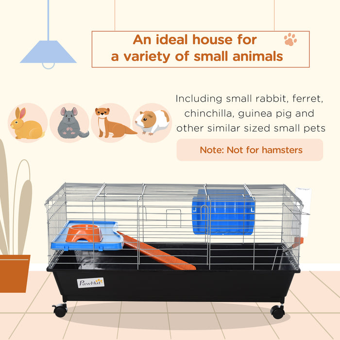 Small Animal 2-Tier Steel Cage with Accessories - Durable Habitat for Pets in Blue/Orange - Ideal for Hamsters, Gerbils, and Mice