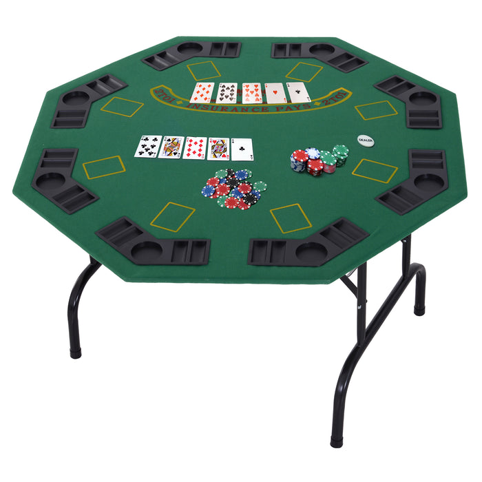 8-Player Folding Poker Table - Octagon Felt Top with Cup Holders and Steel Base - Ideal for Blackjack, Casino Games and Family Game Nights