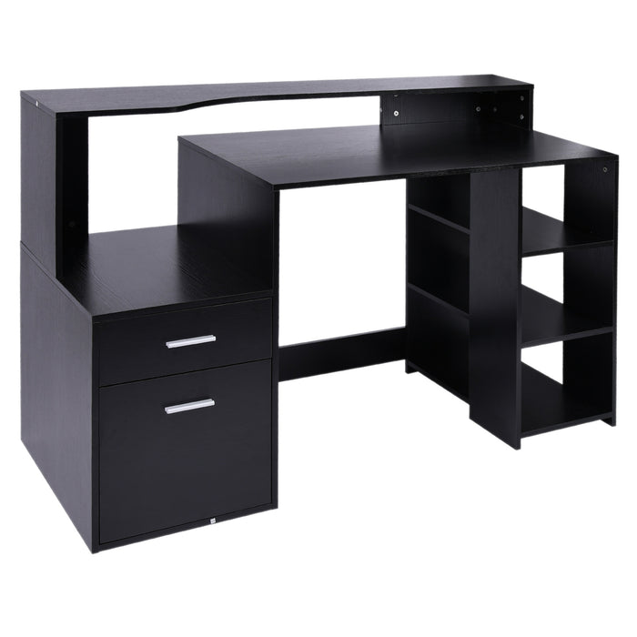 Modern PC Workstation with Printer Shelf - Home Office Computer Desk with Storage Drawer and Shelves - Efficient Writing Table for Professionals and Students