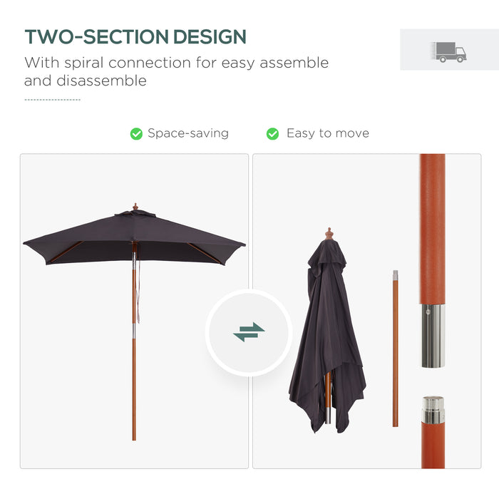 Bamboo Wooden Frame Parasol with Tilt Mechanism - 2m by 1.5m Large Outdoor Sun Umbrella in Deep Grey - Perfect for Patio Shade and Garden Comfort