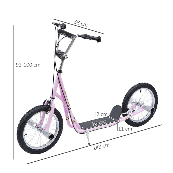 Pneumatic 16-Inch Tire Scooter in Pink - Non-Electric, Air-Filled Wheels for Smooth Ride - Perfect for Outdoor Fun and Easy Transport