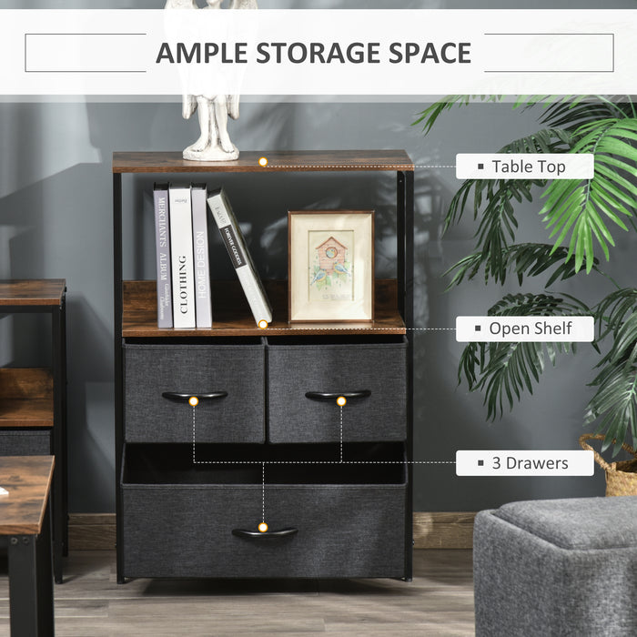 Storage Cabinet with 3 Fabric Bins - Chest of Drawers for Bedroom, Living Room and Entryway Organization - Sleek Black Unit for Home Clutter Control