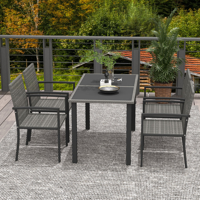 5-Piece Patio Dining Set with Tempered Glass Tabletop - Outdoor Conservatory Furniture, 4 Grey Chairs - Ideal for Al Fresco Meals & Gatherings