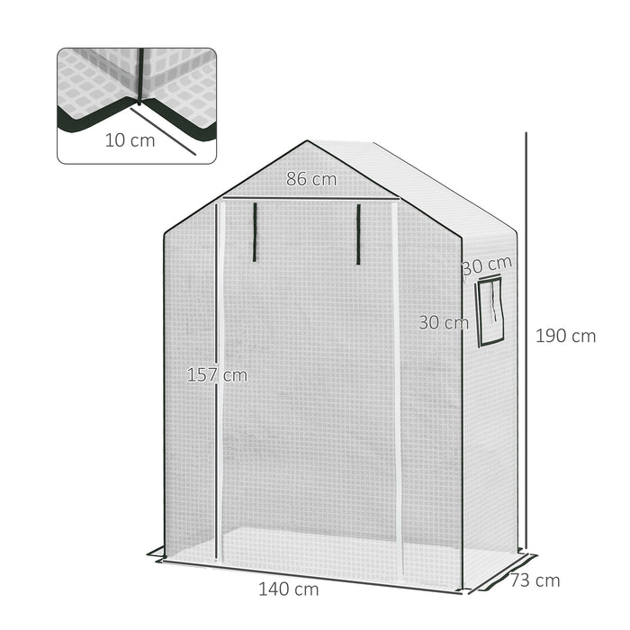 Walk-In PE Greenhouse Cover with Roll-Up Door and Windows - Durable Replacement 140x73x190cm Hot House Cover, White - Perfect for Gardeners and Home Farming Enthusiasts